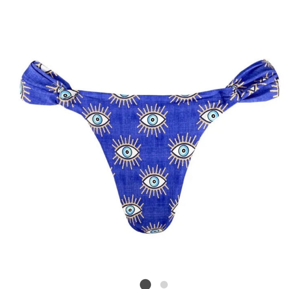 Blue Greek Eye Brazilian Classic Side Scrunch Bikini Bottom
